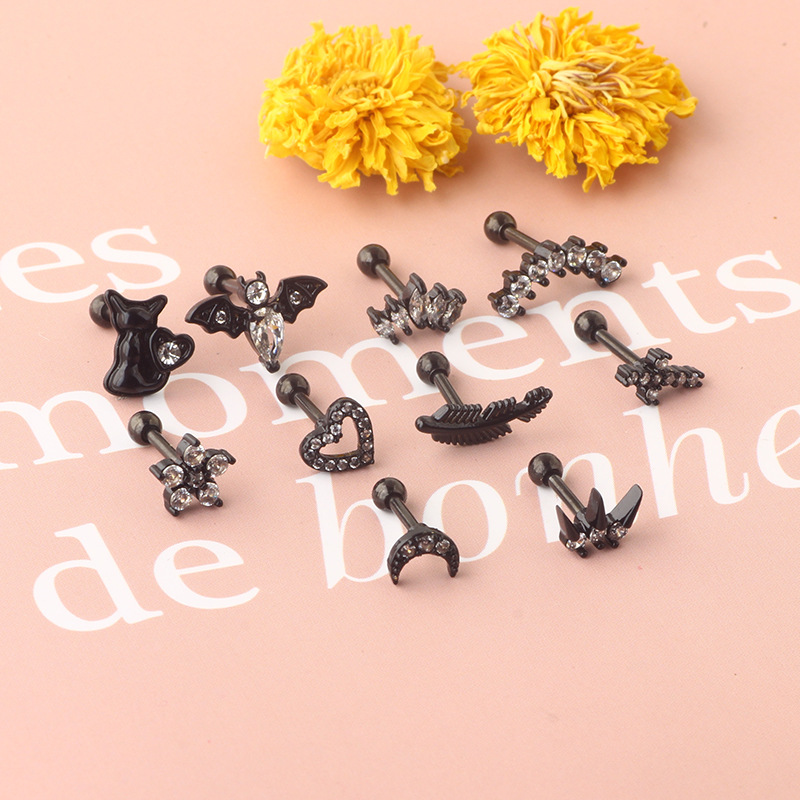 Simple Star Stainless Steel Piercing Earrings with Zircon Ear Nails - Rose Gold Moon Design - Image 3
