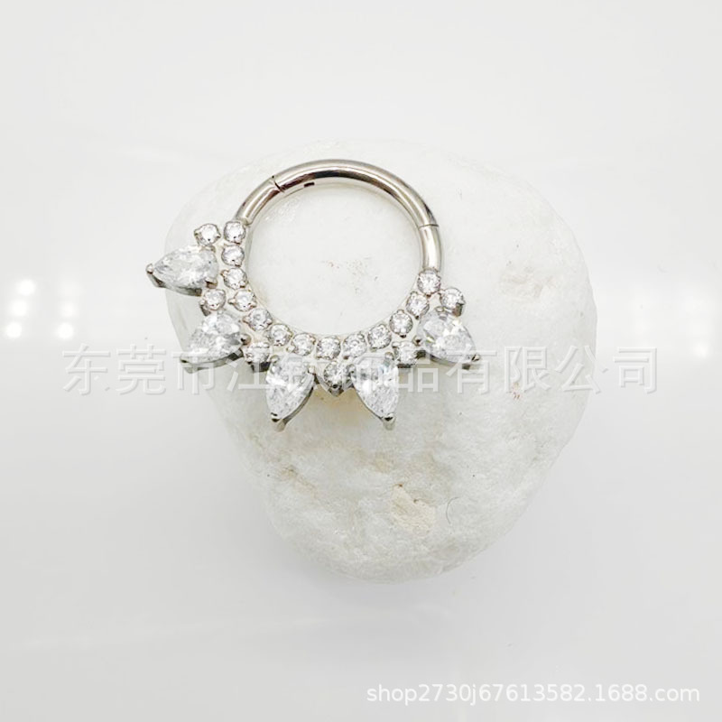 Titanium Nose Ring Closed Hoop with Petals Inlaid 5A Zircon G23 ASTM F136 Body Piercing Jewelry - Image 4