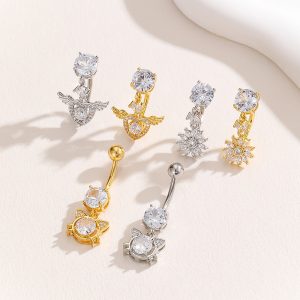 Best Seller Inverted Flower Diamond Navel Ring Body Piercing Jewelry for Women