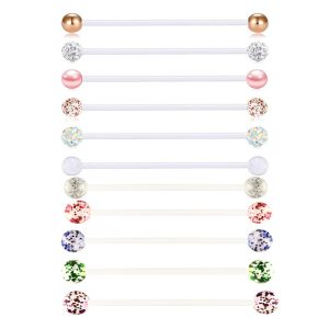 Crown 11-Piece Body Piercing Jewelry Set - Industrial Barbells, Ear Studs, Soft Rod Bridge, Ear Bone Rings