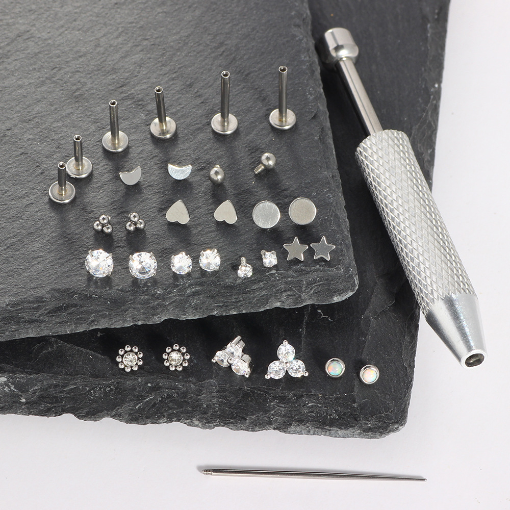 Stainless Steel Nose and Lip Piercing Multi-Piece Set with Replaceable Internal Thread Ends - Image 4