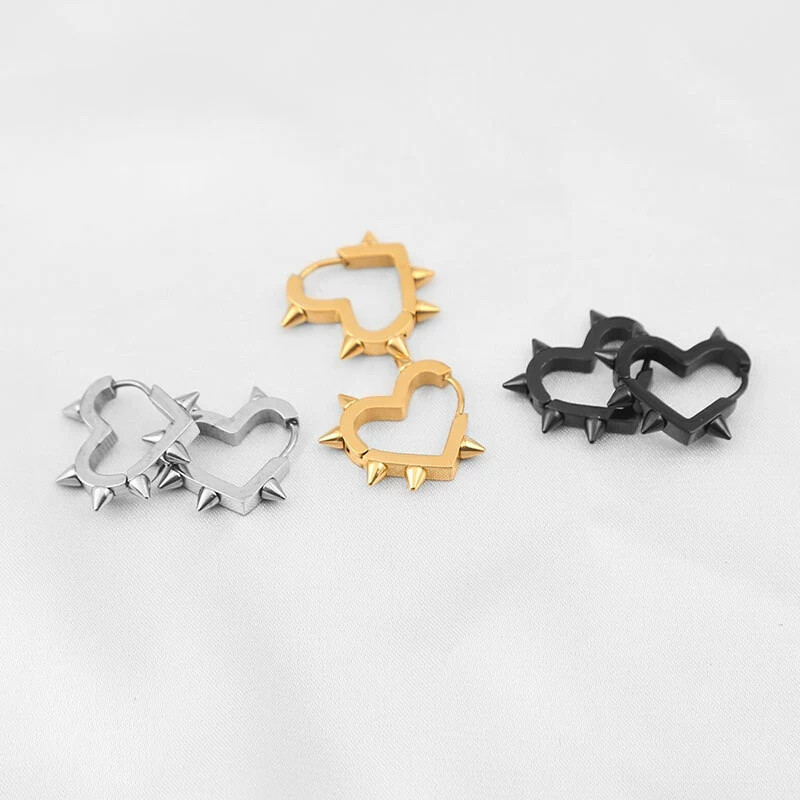 Hot Internet Spice Girls Titanium Steel Love Rivet Pointed Cone Peach Earrings Cyberpunk Ear Studs for Men Women - Image 2