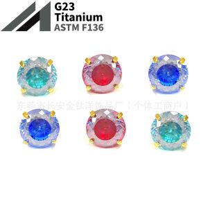 F136 Titanium 18K Gold-Plated Round Bottom Heart-Shaped Rose Lip Stud Nose Stud G23 Titanium Alloy Piercing Jewelry Ear Bone Stud