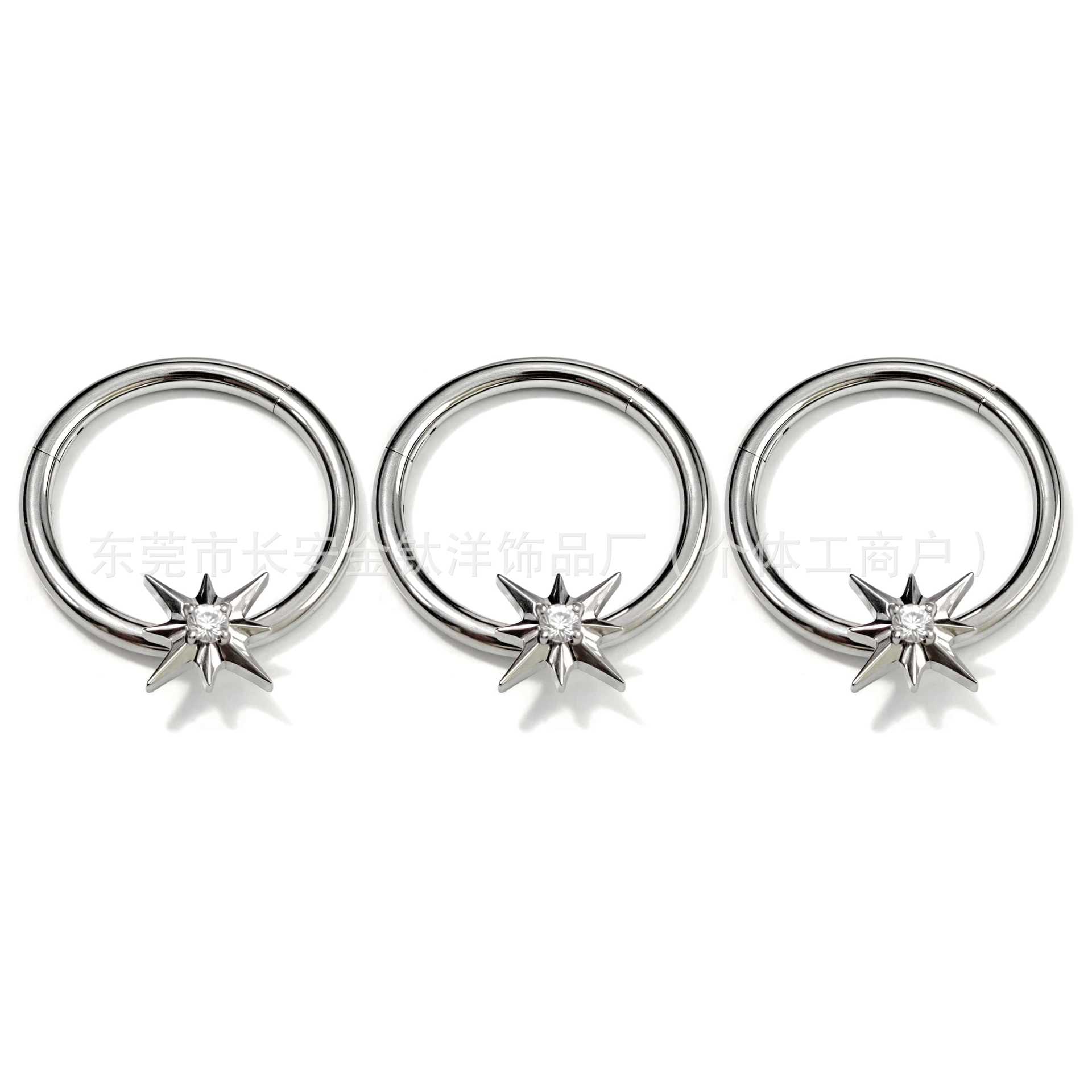 F136 Titanium Six-Pointed Star Zircon Seamless Open Ring Nose Septum Nose Ring Earrings Titanium Alloy Piercing Jewelry - Image 5