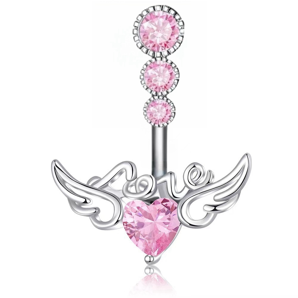 Cross-border Belly Button Ring Angel Wings LOVE Letters CZ Zircon Belly Ring Piercing Jewelry Plating Copper - Image 2