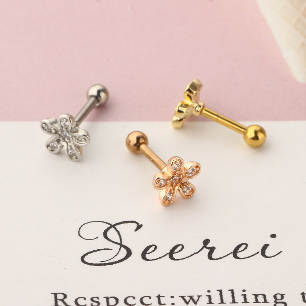 Moon Zircon Stainless Steel Ear Bone Nail Screw Earrings Lip Ring Body Piercing Jewelry - Image 4