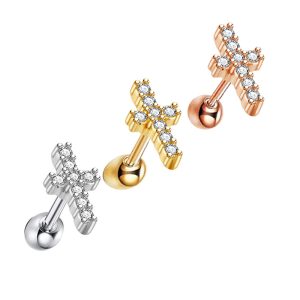Rose Gold Stainless Steel Zircon Thread Earrings for Women Cartilage Tragus Piercing Jewelry