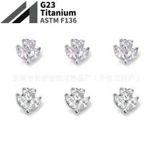 F136 Titanium Heart-Shaped Marquise Zircon Labret Stud Lip Piercing Nose Stud Ear Bone Stud G23 Titanium Alloy Body Jewelry