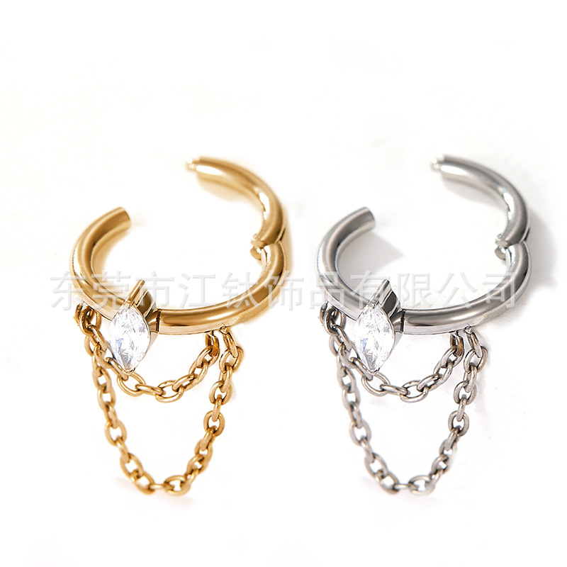 Jiangtitanium F136 Titanium Nose Ring Horse Eye Double Chain Cross-Border G23 Titanium Alloy Body Piercing Jewelry Earrings - Image 4