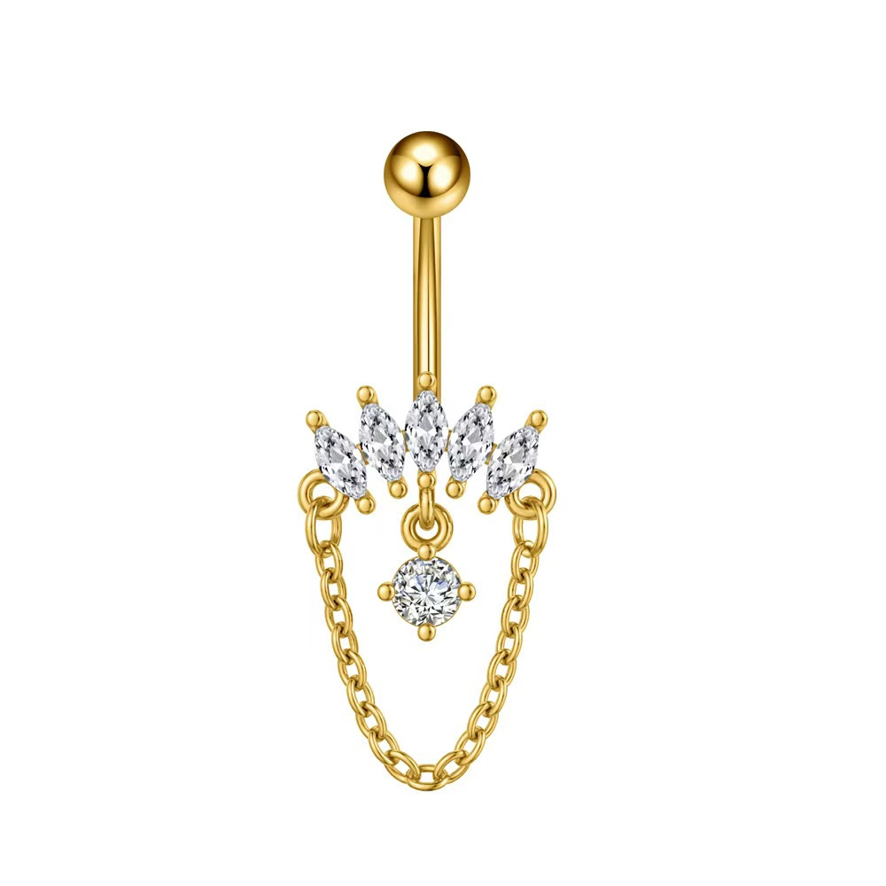Heart Shaped Stainless Steel Zircon Belly Button Ring Dangle Navel Chain Butterfly Horseshoe Navel Jewelry 2025 Spring - Image 3