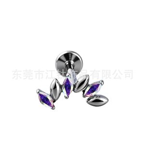 JT1018 G23 Titanium Ear Bone Stud with Marquise-Cut CZ - Fashionable Helix Earring for Men and Women