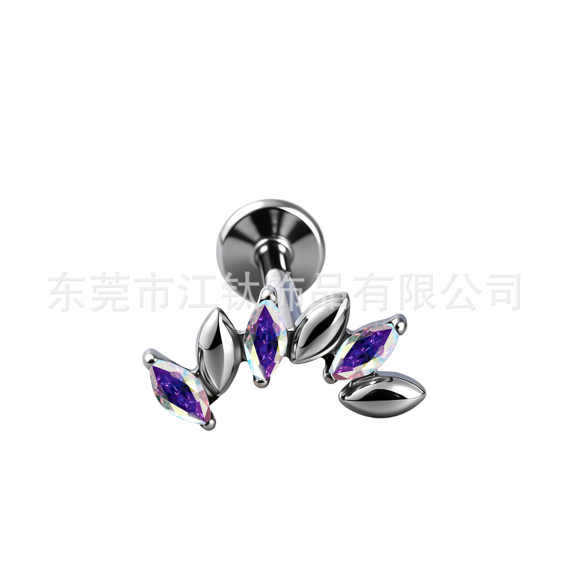 JT1018 G23 Titanium Ear Bone Stud with Marquise-Cut CZ - Fashionable Helix Earring for Men and Women - Image 2