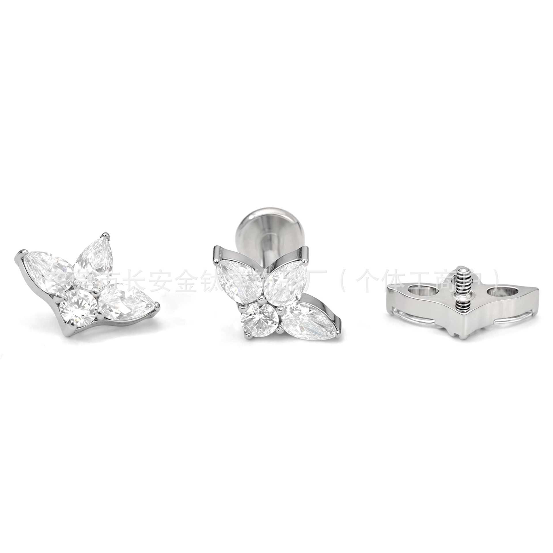 F136 Titanium Internal Thread Full Diamond Leaf Zircon Lip Nose Ear Nail Piercing Jewelry G23 Titanium Alloy - Image 3