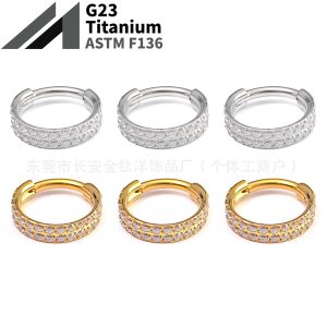 F136 Titanium Double-Layer Half-Studded Diamond Closed Ring Seamless Hoop Earrings Nose Ring Earrings G23 Titanium Alloy Piercing Jewelry