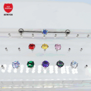 G23 Titanium Ear Barbell 14g Four-Prong Zircon Ear Cartilage Barbell Piercing Jewelry