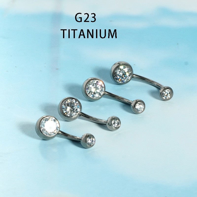 Internally Threaded Navel Ring 14G G23 Titanium Belly Button Ring with Zircon Gem - Image 3