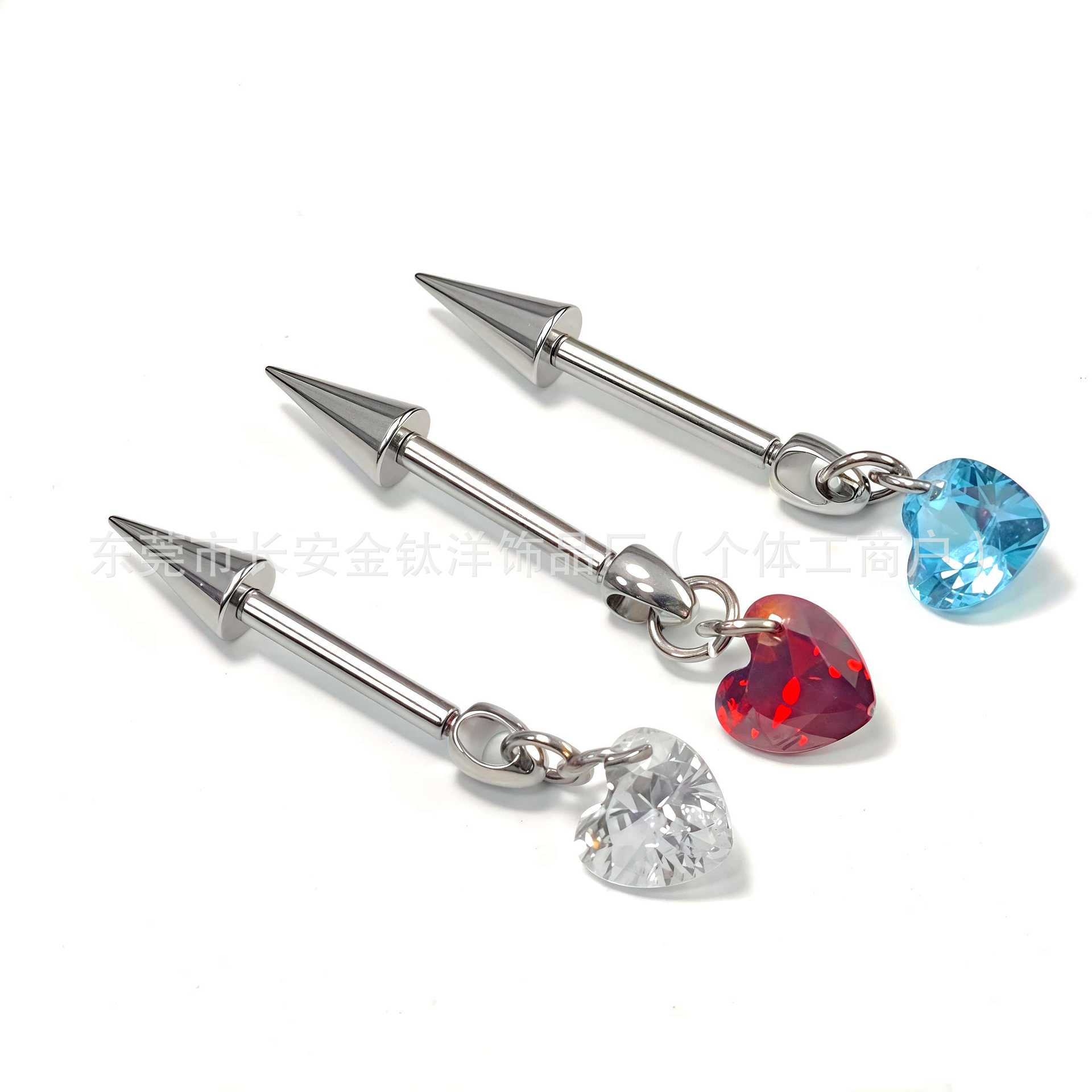 F136 Titanium Internally Threaded Pointed Cone Heart-Shaped Pendant Devil Nail Earrings Ear Bone Nail G23 Titanium Alloy Piercing Jewelry - Image 3