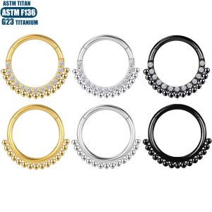 F136 Titanium Nose Ring Hinge Ear Bone Ring Round Outer Welding Bead Cluster Closed Ring Zircon Earrings Seamless Ring