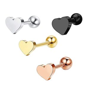 Stainless Steel Cartilage Ear Studs with Five-Pointed Star, Peach Heart, and Cross Motifs - Screw Twist Ball Piercing Jewelry Earrings