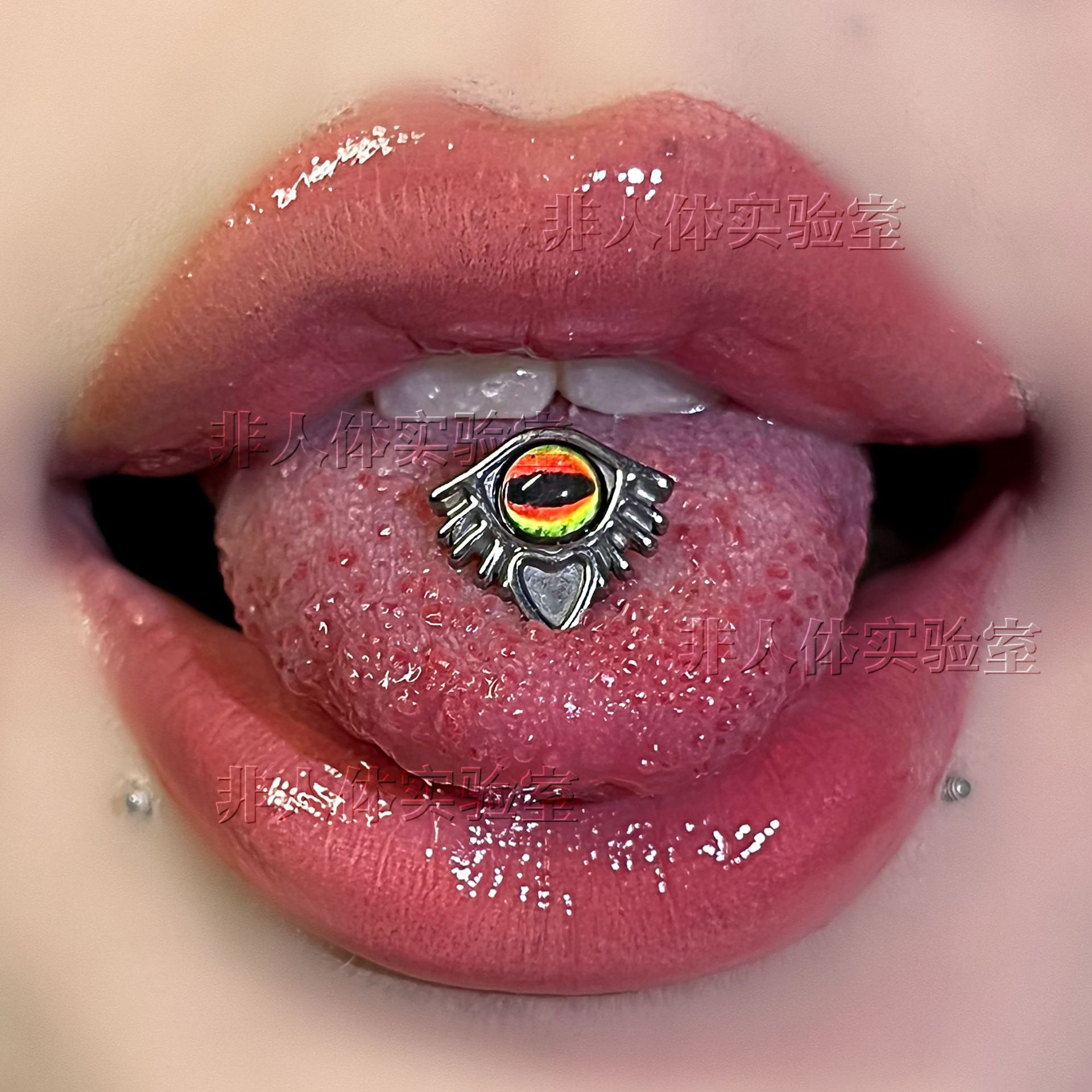 Satan's Child Blue Devil Tears Tongue Barbell 316L Surgical Steel Green Tongue Ring - Image 5