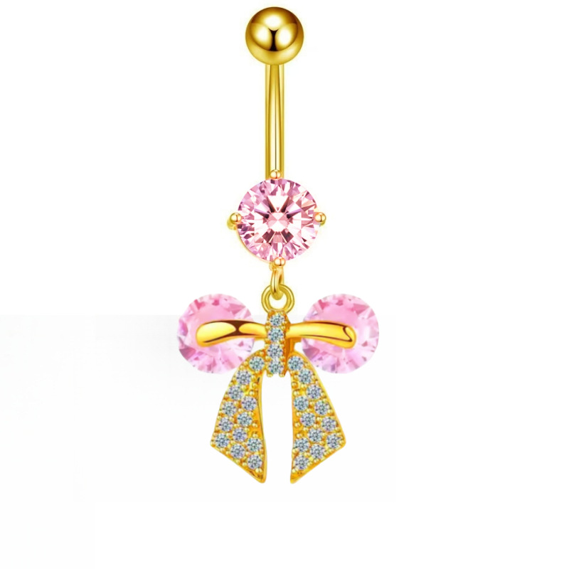 Exotic Geometric High-End Bow Navel Ring with Zircon - Copper Body Piercing Jewelry Wholesale - Image 2
