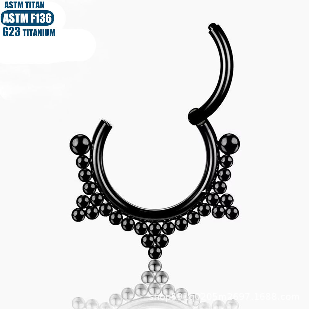 F136 Titanium Alloy Nose Ring Hoop Cartilage Earring Bead Cluster Hinge Closure Seamless Body Piercing Jewelry - Image 4
