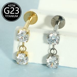 F136 Titanium Lip Nail Round Zircon Water Drop Pendant Earrings G23 Titanium Flat Bottom Internal Thread Marquise Ear Bone Nail