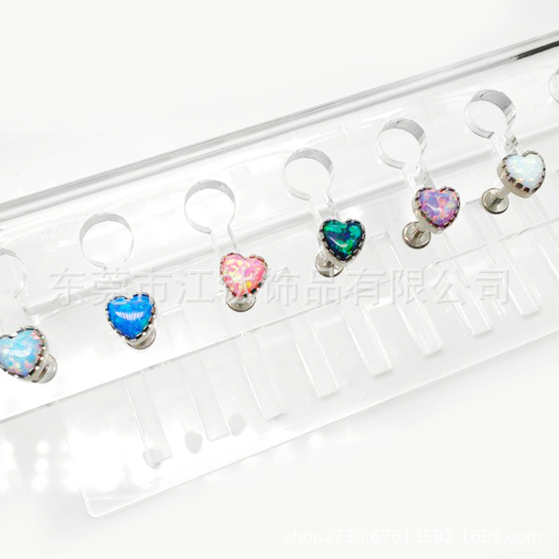 F136 Titanium Alloy Heart-Shaped Opal Lip Nail Earrings Push-in Stud Ear Piercing Jewelry - Image 4