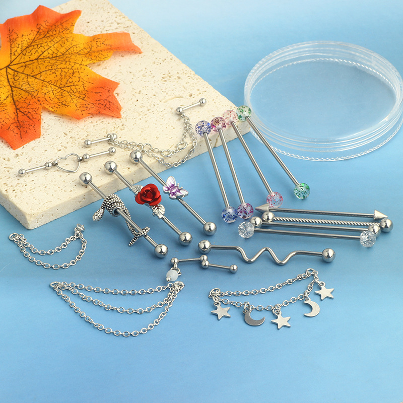 19-Piece Stainless Steel Bridge Stud Earring Set - Long Rod Ear Bone Nails, Industrial Stud Earrings for Piercing - Image 4