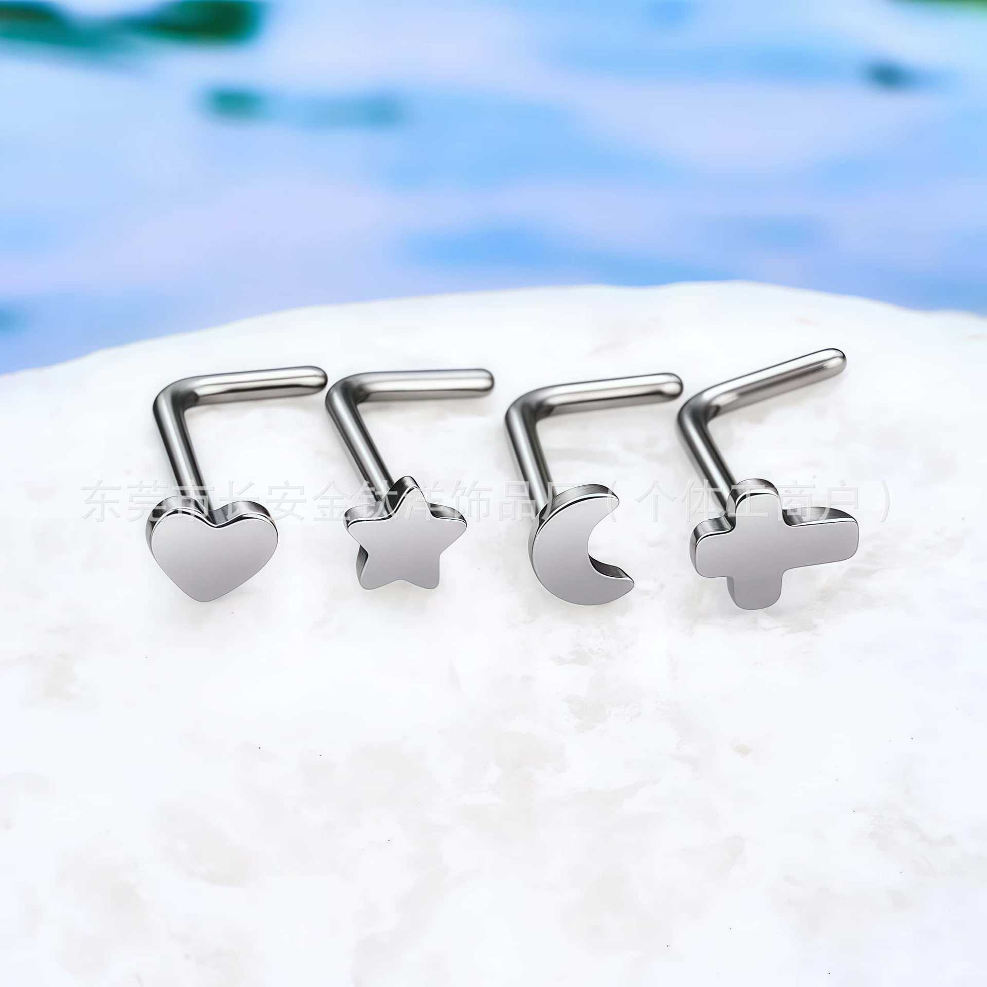 F136 Titanium Heart Star Moon Cross Pin 7-Shaped Nose Nail Lip Nail G23 Titanium Alloy Piercing Jewelry - Image 4