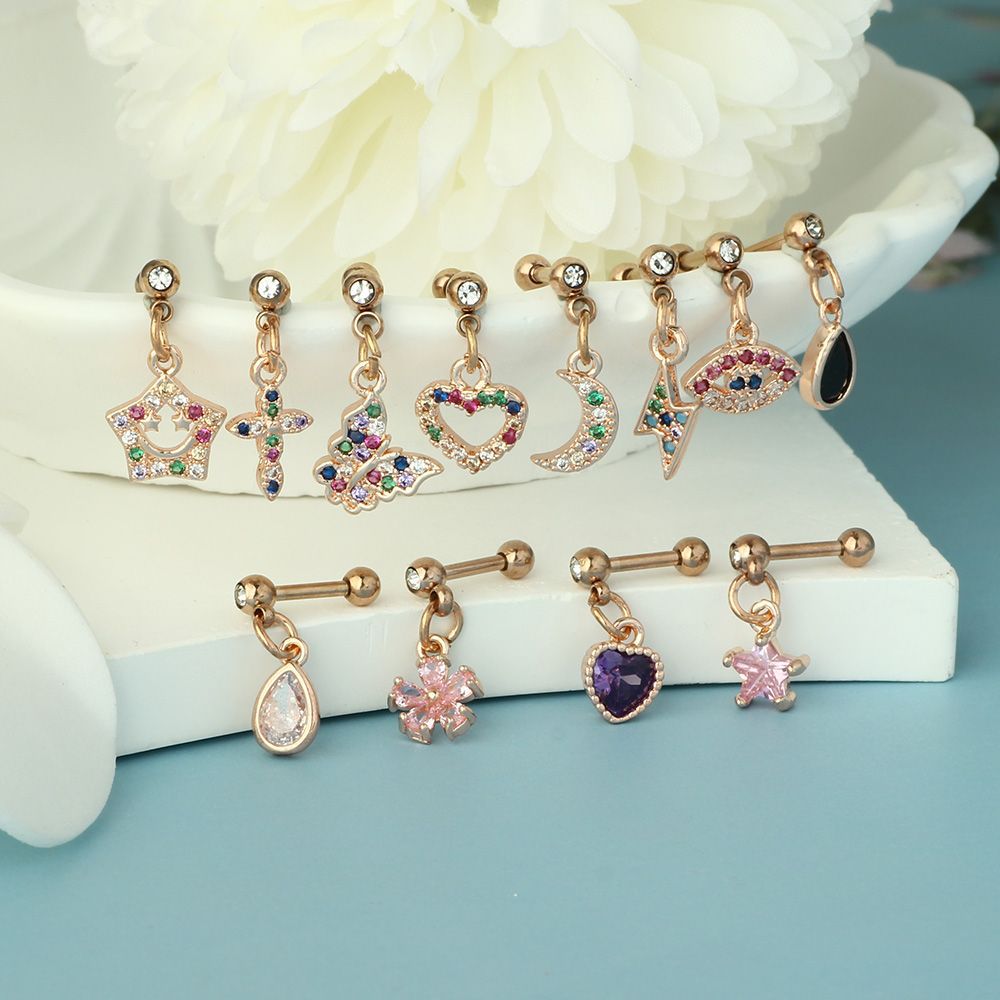 Stainless Steel Rod Zircon Pendant Ear Nail Screw Ball Fashion Earrings European American Piercing Jewelry - Image 4