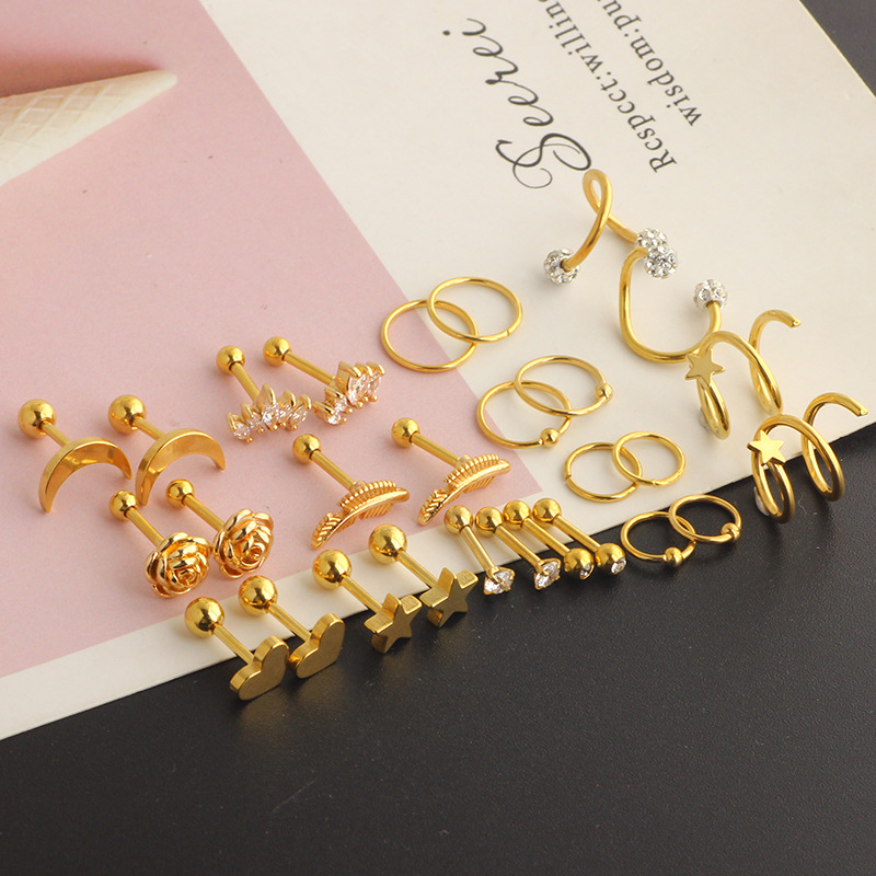 28 Piece Set Stainless Steel 16G Simple Earrings Round Ear Bone Nail Cartilage Ear Bone Nail Set 3 Colors - Image 4