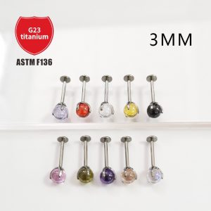G23 Titanium F136 Lip Labret 3mm Pin Three Claw CZ Ball Zircon Stud Body Piercing Jewelry Ear Cartilage Nail