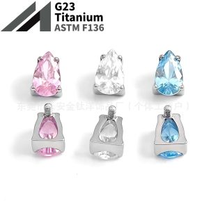 F136 Titanium Inner Tooth Water Drop 5A Zircon Stud Earring Lip Nose Nail Ear Bone G23 Alloy Body Piercing Jewelry