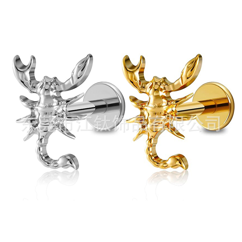 JT453 Scorpion Flat Back Labret Stud - G23 Titanium Alloy Gold Ear Cartilage Piercing Jewelry - Image 5