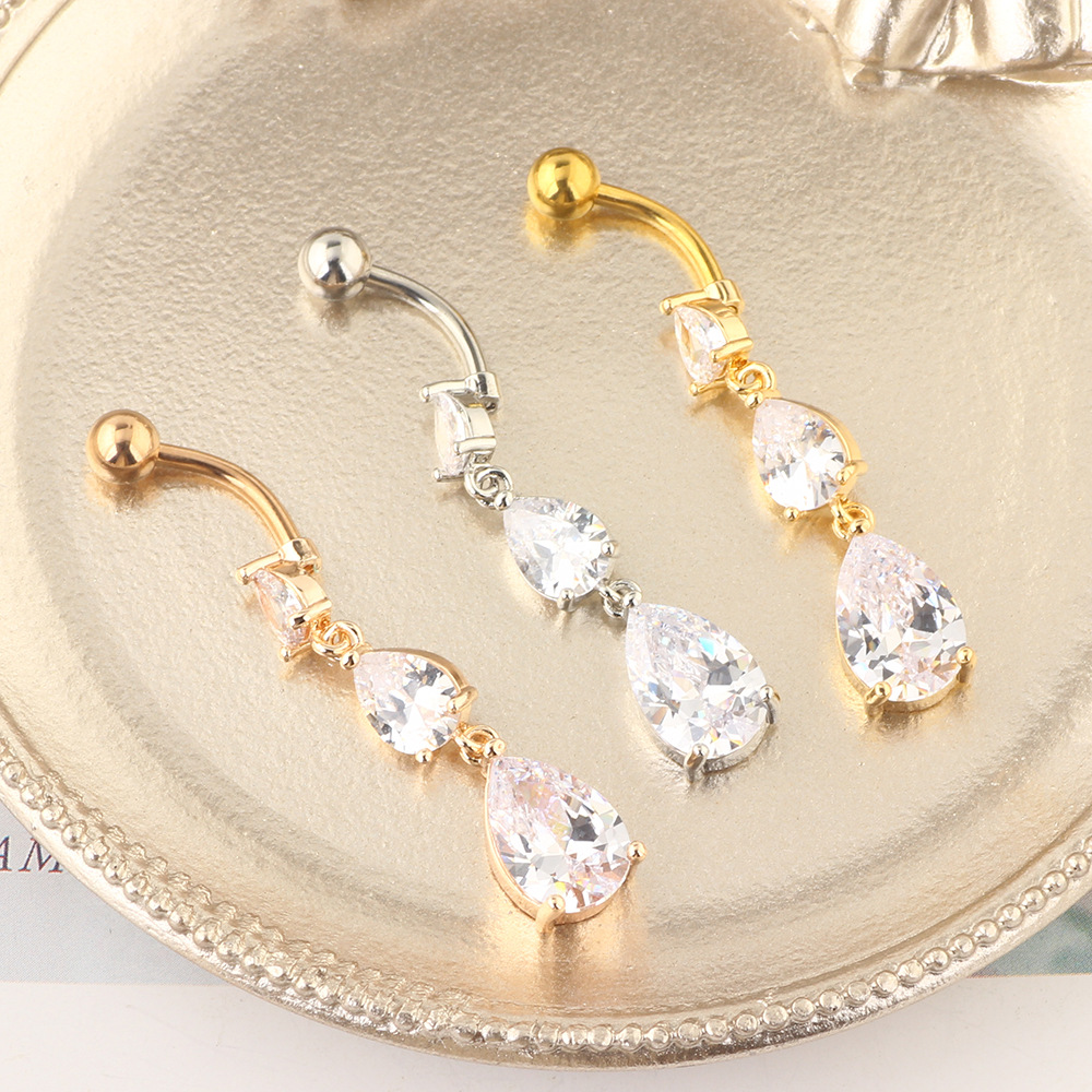 Fashion Water Drop Silver Zircon Belly Button Ring for Women Dangle Navel Piercing Jewelry - Image 3