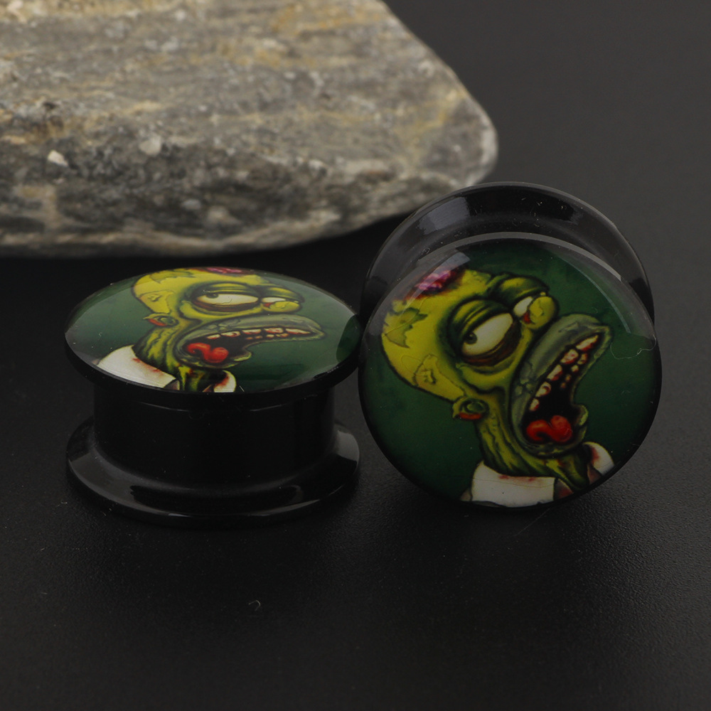 Green Ghost Head Ear Tunnel Plug 6mm-16mm Stainless Steel Ear Gauges Jewelry Auricle - Image 4