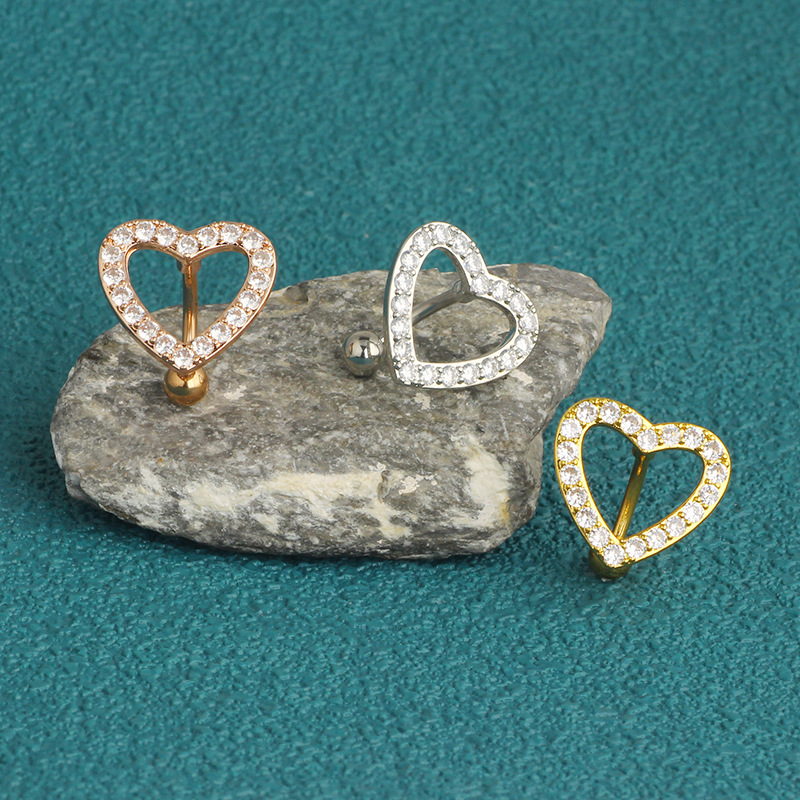 Rose Gold Heart Belly Button Ring Dangle Navel Piercing Jewelry 316L Surgical Steel - Image 4