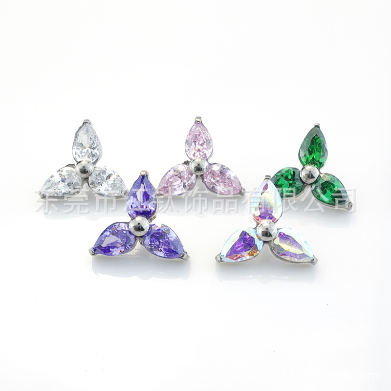 G23 Titanium Ear Nail Water Drop Clover Diamond Cartilage Stud Earring - Image 5