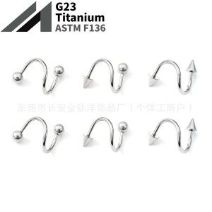 F136 Titanium Internal Thread Double-Headed Round Ball Pointed Cone S-Shaped Rod Lip Ring Lip Nail Earrings G23 Titanium Alloy Piercing Jewelry