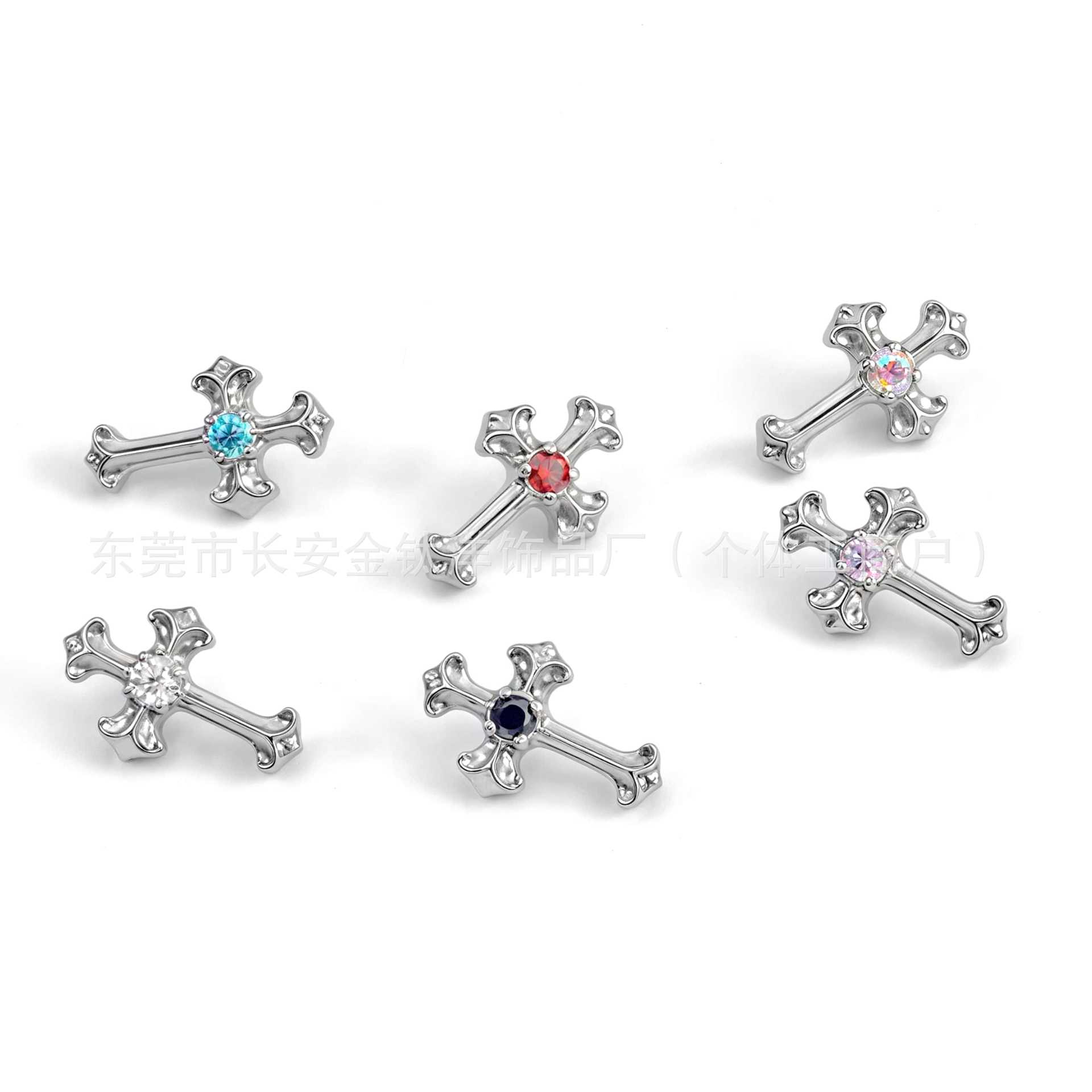 F136 Titanium Vintage Cross Zircon Stud Earrings Lip Studs Cochlear Studs Piercing Jewelry - Image 5