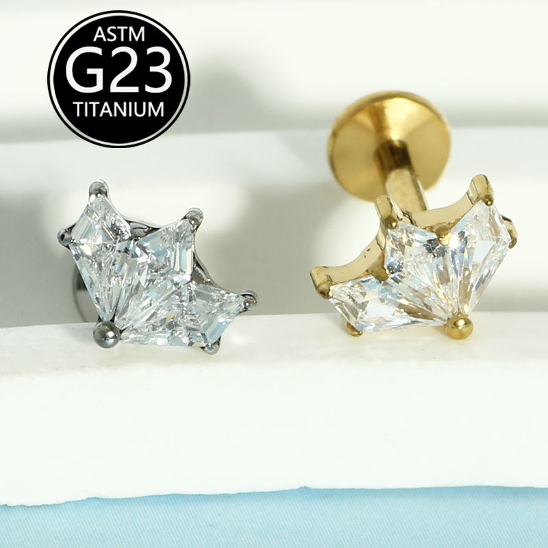G23 Titanium Lip Piercing Jewelry with Zircon - Leaf Labret Stud Ear Bone Nail New Style - Image 5