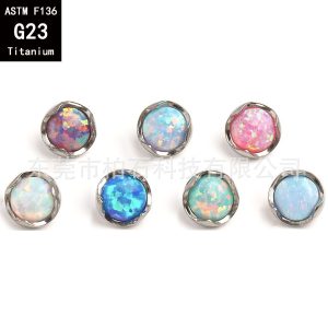 G23 Titanium Flat Back Opal Earrings - F136 Titanium Alloy Externally Threaded Lip Labret, Tongue, Navel Piercing Jewelry