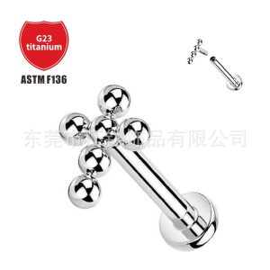 F136 Titanium Threaded Cross Ear Bone Stud Ball Earring for Cartilage Piercing