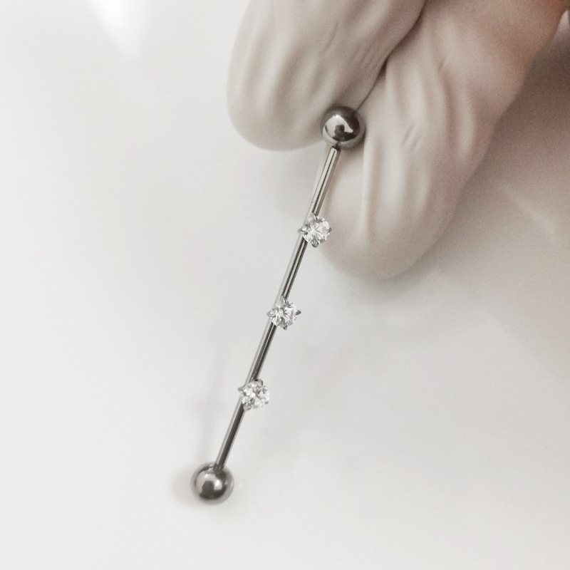 16G Ear Bridge Double Hole Zircon G23 Titanium Alloy Ear Piercing Jewelry Cartilage Barbell Threaded Earrings - Image 3