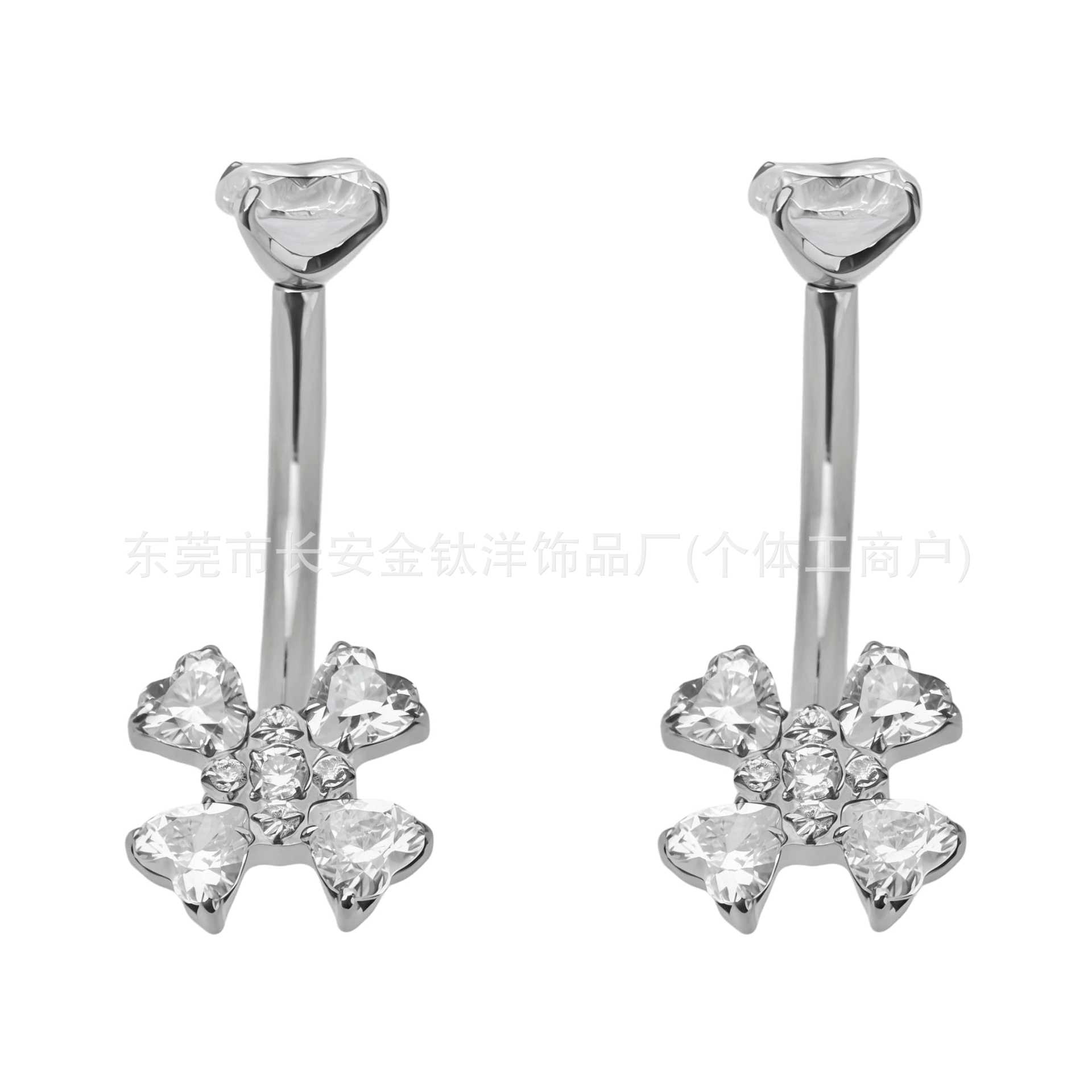 F136 Titanium Internal Thread Four-Leaf Clover Heart-Shaped Navel Ring G23 Titanium Alloy Body Piercing Jewelry - Image 2