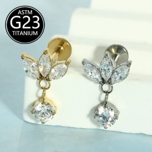 F136 Titanium Lip Nail Inlaid with Zircon Horse Eye Inner Tooth Screw Lip Nail Rod Ear Bone Nail European and American Piercing Jewelry