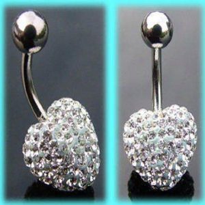 Full Diamond Shambhala Czech Heart Belly Button Ring 316L Surgical Steel Umbilical Jewelry Fashion Body Piercing Studs