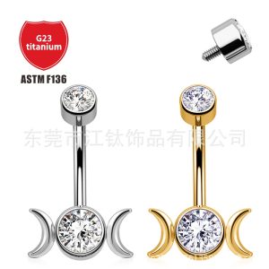 G23 Titanium Moon Belly Button Ring June Bright CZ Navel Piercing Jewelry Gold