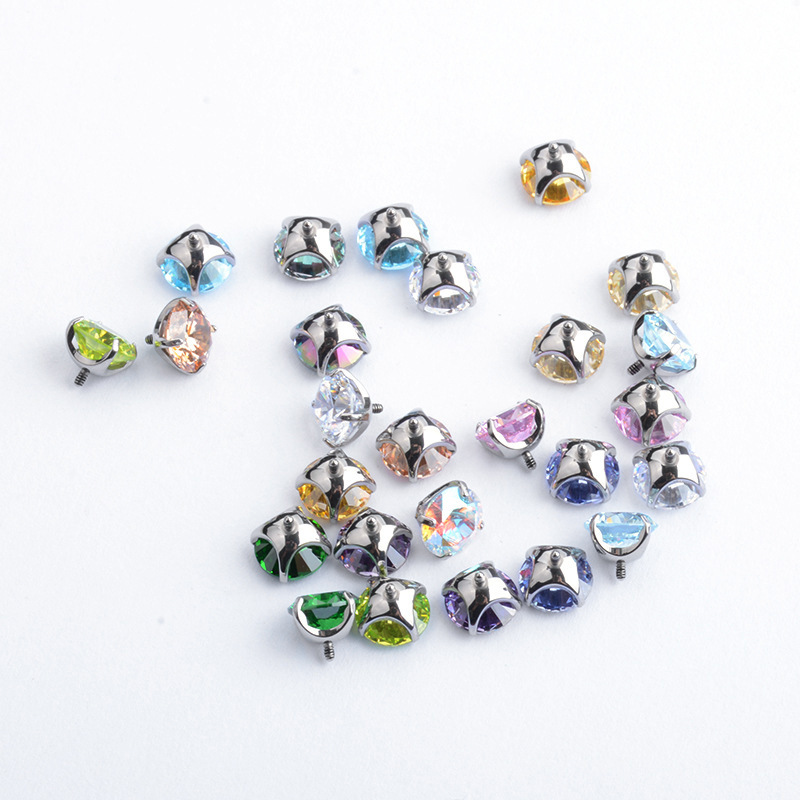 F136 Titanium Ear Stud with Bowl Base and Four Prongs, 5A Zircon Inlaid, Lip Stud, Tongue Stud, Ear Cartilage Stud, DIY Drill Bit - Image 4